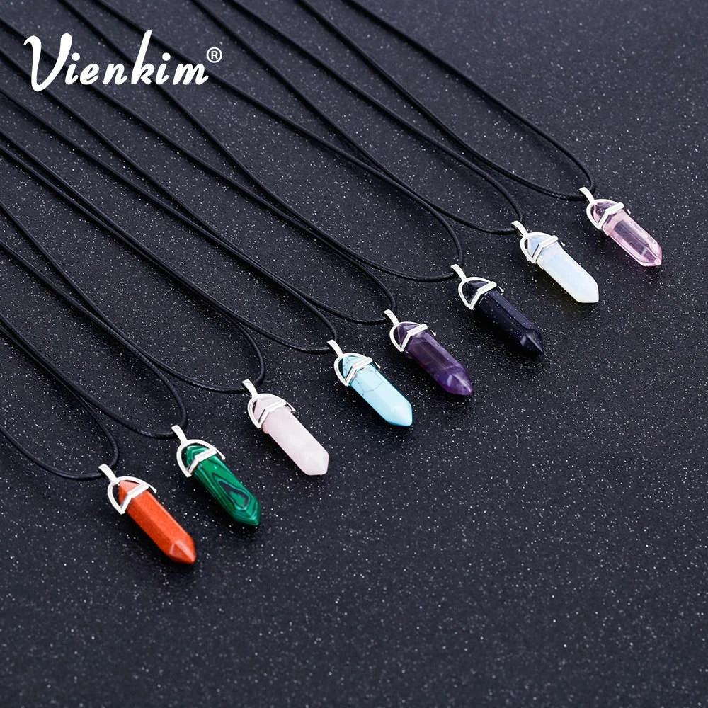 | Natural Crystal Pendants | Leather Chains Necklace For Women Fashion Jewelry