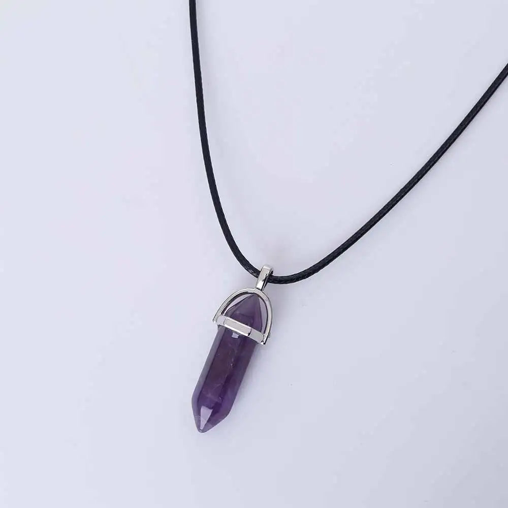 | Natural Crystal Pendants | Leather Chains Necklace For Women Fashion Jewelry