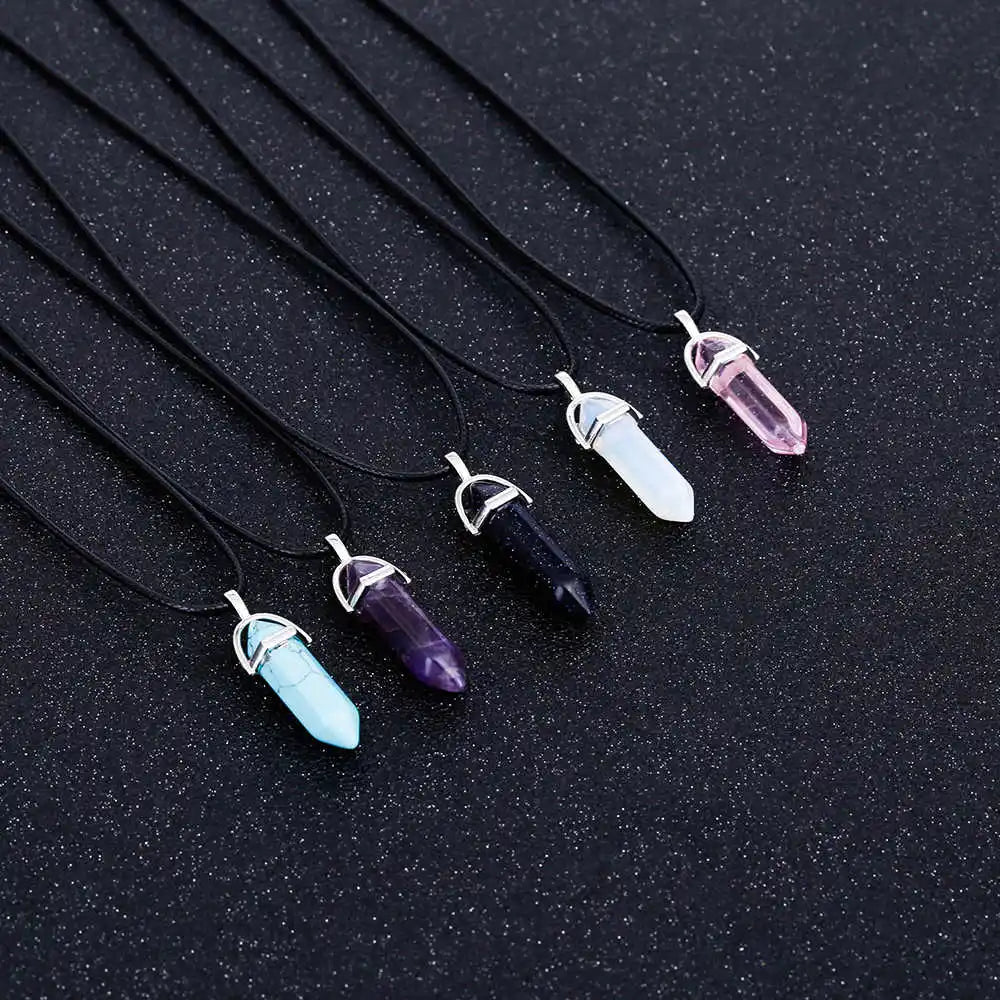 | Natural Crystal Pendants | Leather Chains Necklace For Women Fashion Jewelry