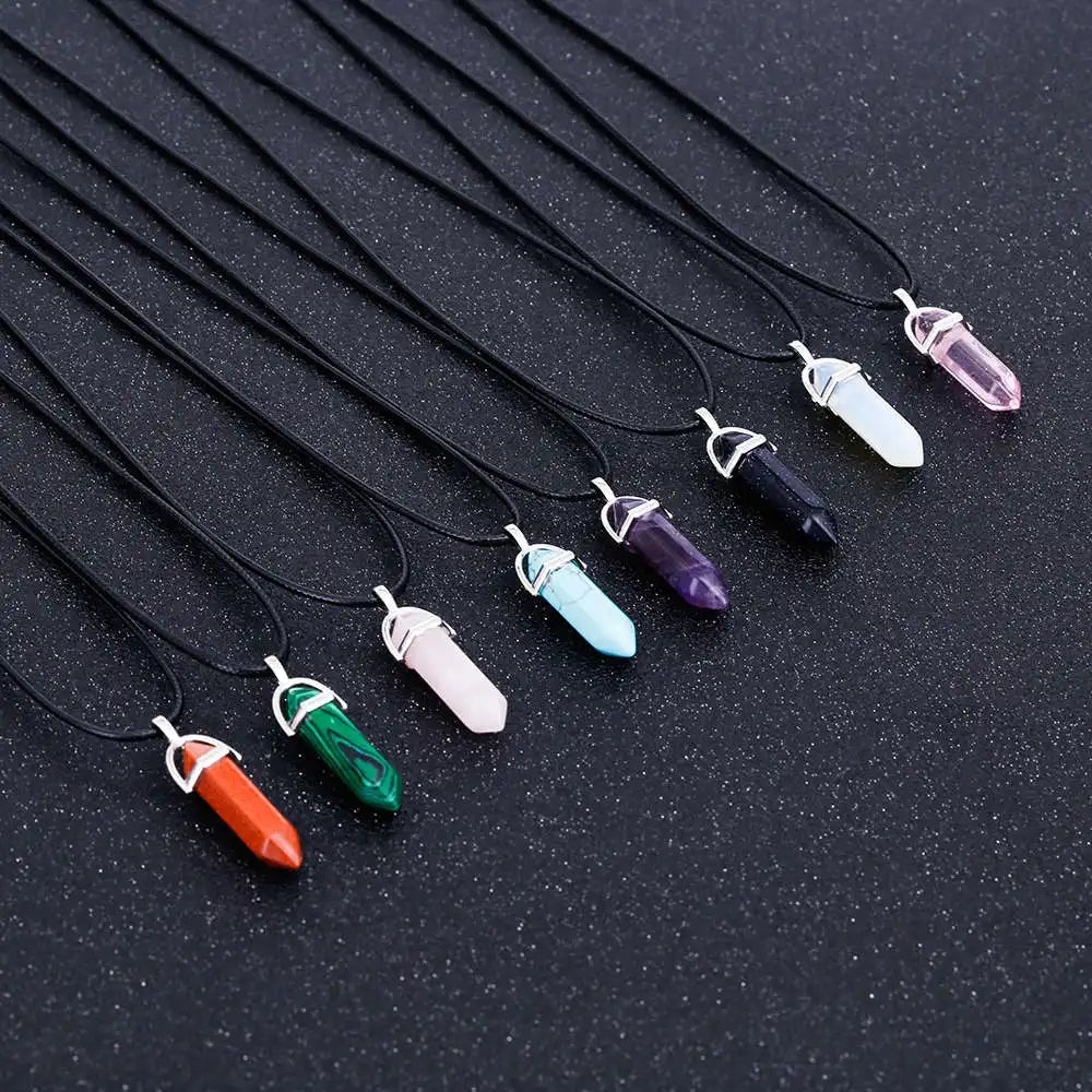 | Natural Crystal Pendants | Leather Chains Necklace For Women Fashion Jewelry