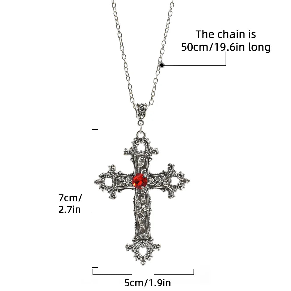 Y2K Punk Crystal Cross Pendant Necklace For Men | Gothic Clavicle Chain