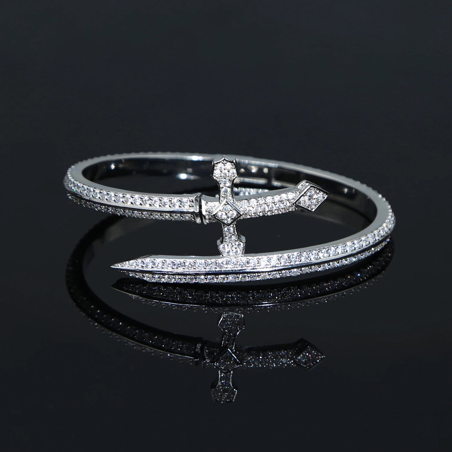 Iced Out Bling Cubic Zirconia CZ Cross Sword Bracelet for Men