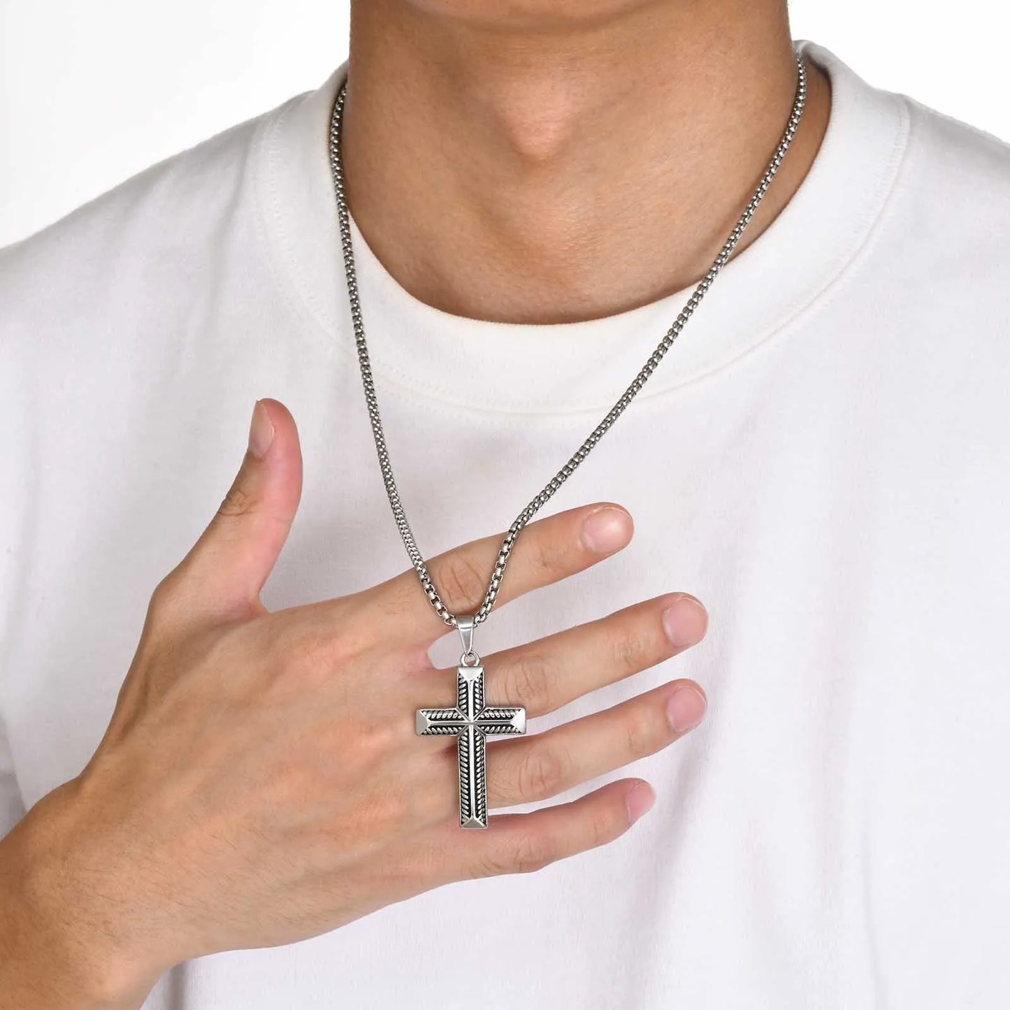 Cool Stylish Cross Necklaces for Men | Waterproof Stainless Steel Prayer Religious Cross Pendant