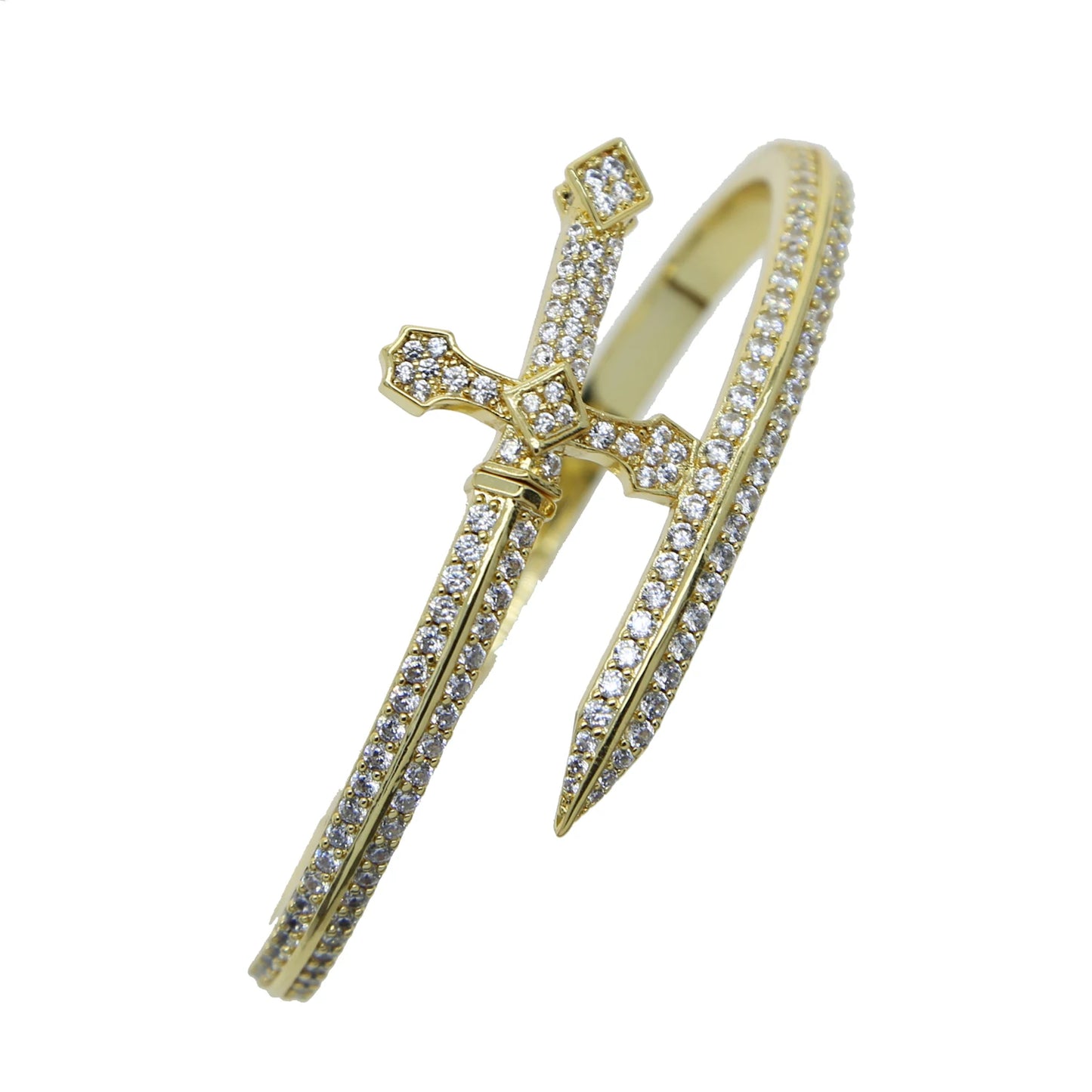 Iced Out Bling Cubic Zirconia CZ Cross Sword Bracelet for Men