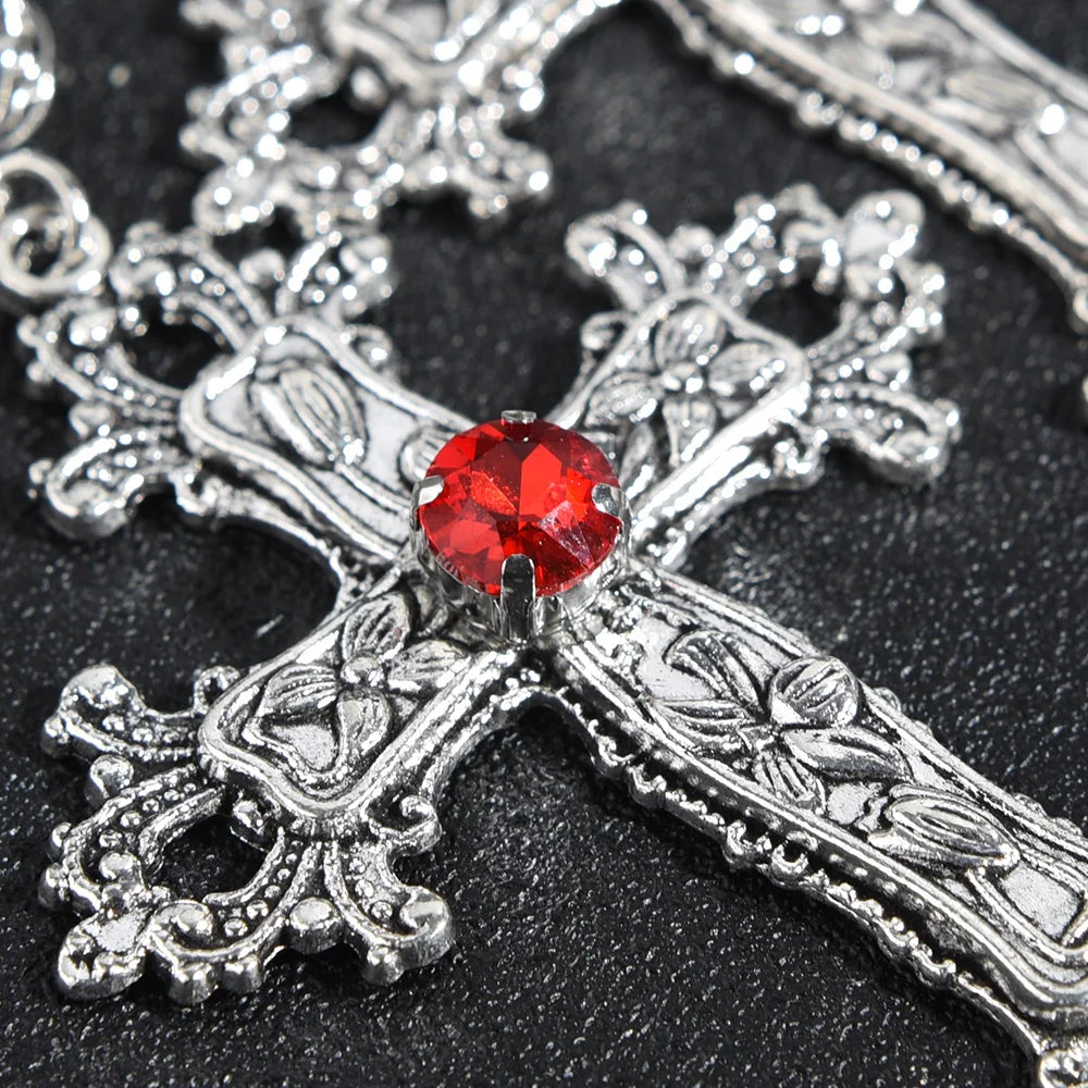 Y2K Punk Crystal Cross Pendant Necklace For Men | Gothic Clavicle Chain