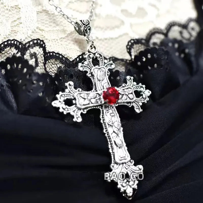 Y2K Punk Crystal Cross Pendant Necklace For Men | Gothic Clavicle Chain