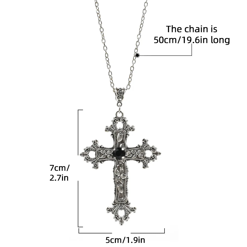 Y2K Punk Crystal Cross Pendant Necklace For Men | Gothic Clavicle Chain