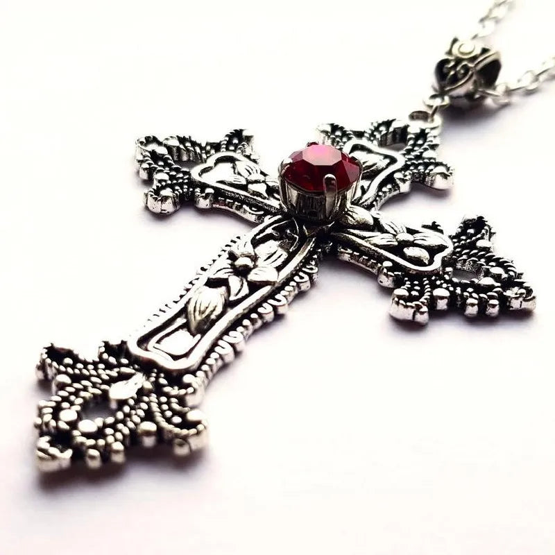 Y2K Punk Crystal Cross Pendant Necklace For Men | Gothic Clavicle Chain