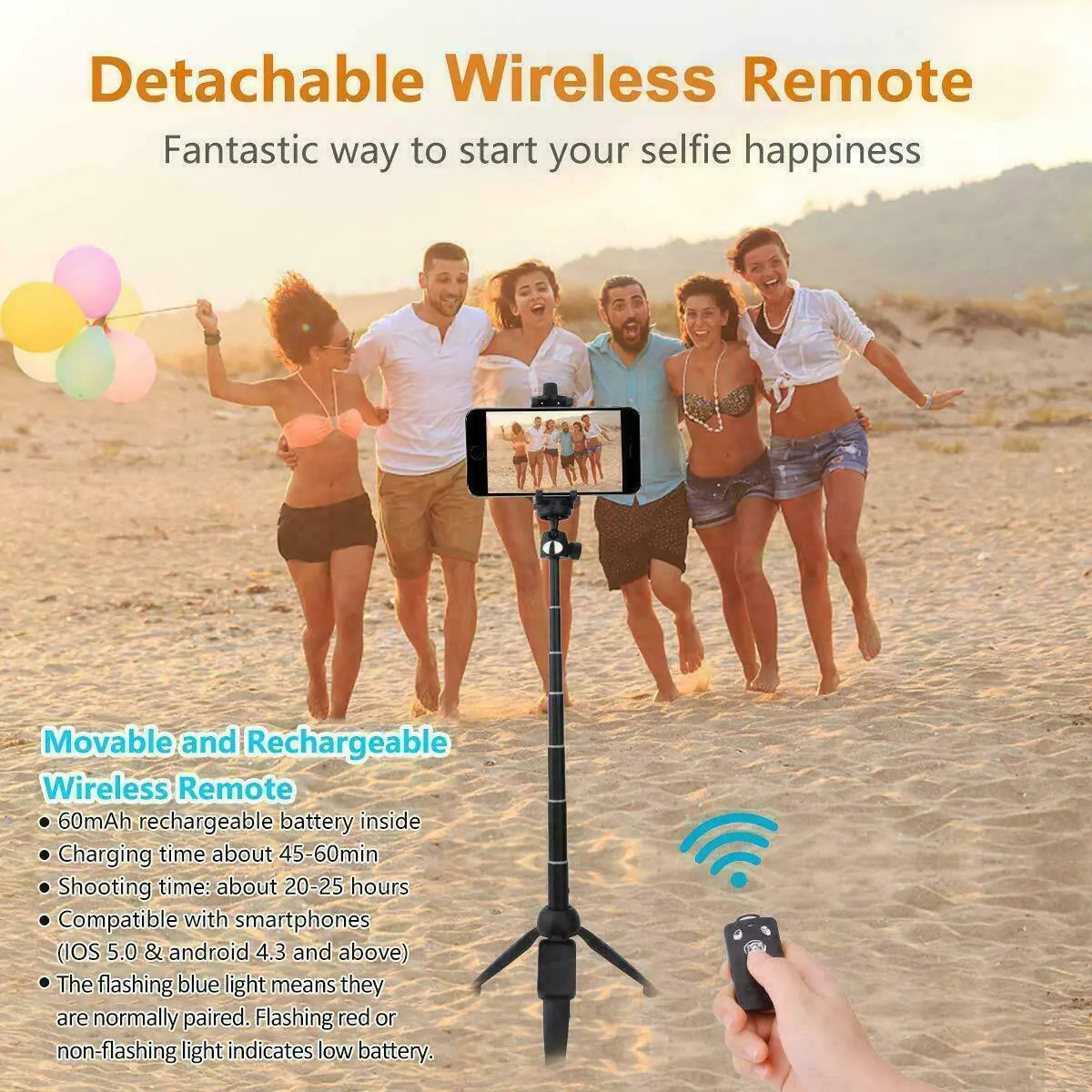 Selfie Stick Tripod 40" Bluetooth Remote Portable for iPhone and Android Phones